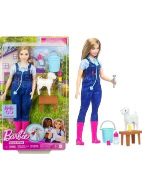 Barbie 65th Anniversary Careers Farm Livestock Veterinarian Doll w/ Lamb NIB
